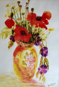 Poppies in a Vase by Unbekannt Unbekannt